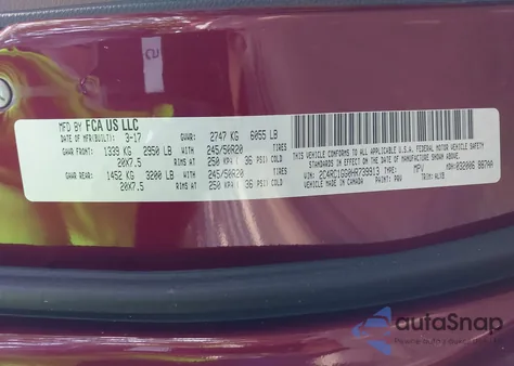 2017 Chrysler Pacifica Limited z USA, uszkodzony, nr VIN 2C4RC1GG0HR739913